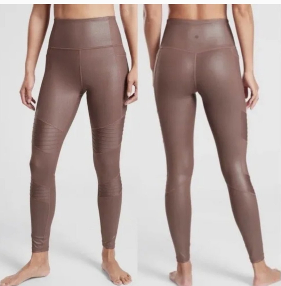 Athleta Inclination Moto Tight Champagne Purple Shimmer Gleam Metallic M…